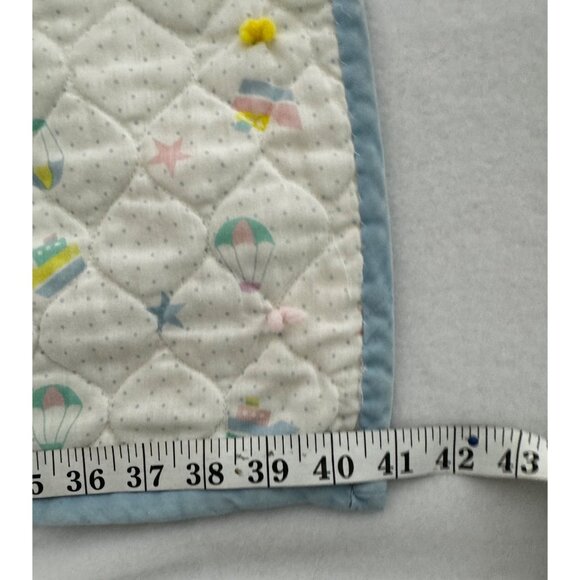 Handmade VTG Baby Blanket Blue Trim Stars and Boats Yellow Back Quilt - Picture 6 of 7
